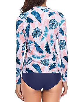 Amazon.com: Daci Women Pink Blue 2 Piece Rash Guard Long